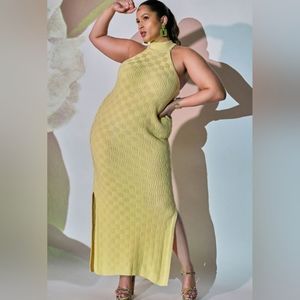 Basket Weave Halter Neck Sweater Dress